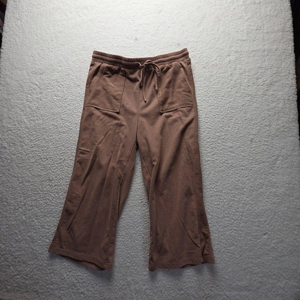 HEYSON Pants Womens L Brown Knit Sweatpants Crop Elastic Waist Pockets Casual